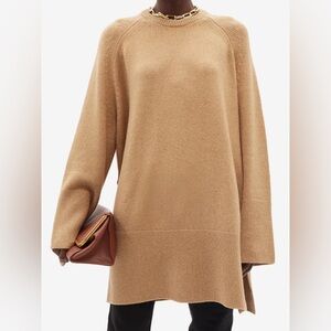Toteme Merino Camel Slit Knit Crewneck Sweater oversized